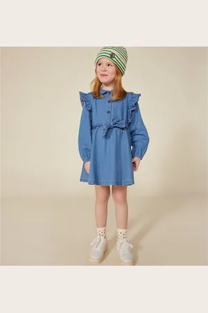 Petit Bateau Abito A Maniche Lunghe In Denim Leggero Bambina Taglie 8 anni - 126 cm
