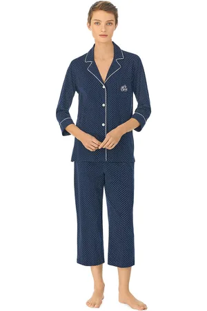 Ralph Lauren Pigiama Lungo, Maniche A 3/4 A Pois, In Cotone Donna Taglie XS