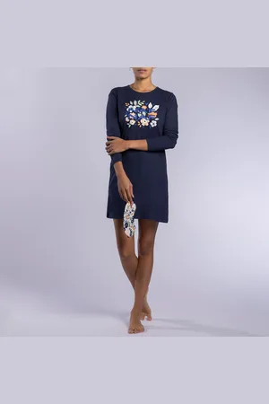 Naf-naf Camicia Da Notte Maniche Lunghe, Jersey Di Cotone, Lazuli