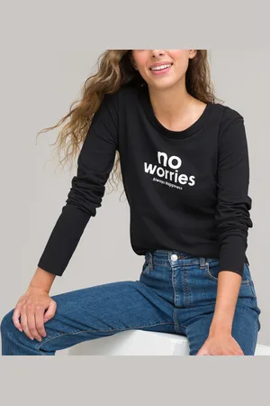 La Redoute T-shirt Cropped A Maniche Lunghe Con Scritta Bambina Taglie XXXS