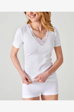 Damart T-shirt Con Colletto In Pizzo Thermolactyl Fancy Degré 4 Donna Taglie XS