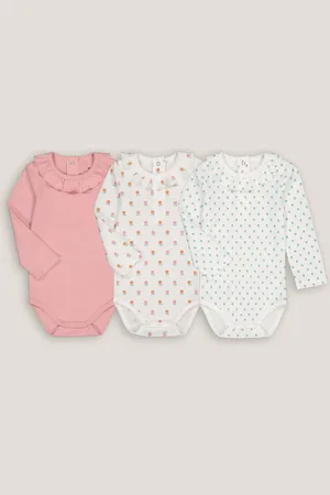 La Redoute Confezione Da 3 Body Maniche Lunghe Con Volant Al Collo Taglie 3 mesi - 60 cm