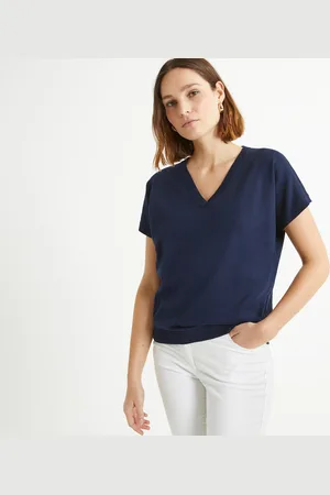 ANNE WEYBURN Maglione Scollo A V In Fine Maglia, Maniche Corte Donna Taglie 38/40 (IT) - 34/36 (FR)