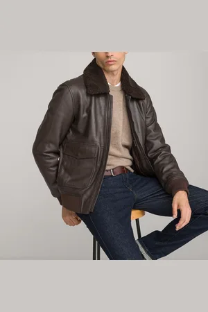 La Redoute Giubbotto Aviatore In Pelle Liscia Collo Sherpa Uomo Taglie M