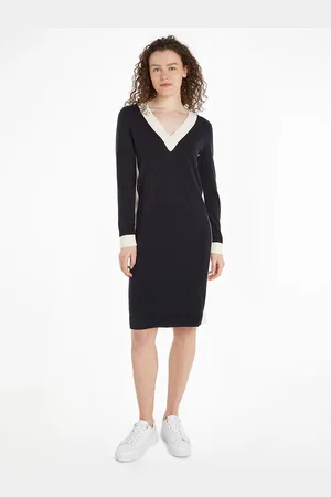 Tommy Hilfiger Abito-pull Maniche Lunghe Scollo A V Varsity Donna Taglie XS