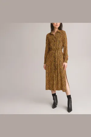 La Redoute Abito Chemisier, Maniche Lunghe, Stampa Animalier Donna Taglie 38 (IT) - 34 (FR)