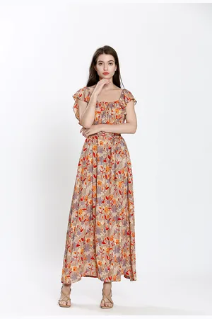 See u soon Abito Lungo Stampato, Scollo Quadrato Donna Taglie 0(XS)