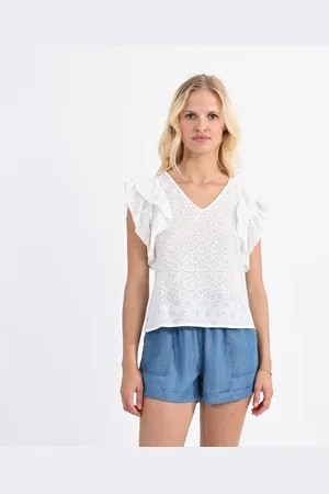Molly Bracken Blusa Ricamata Scollo A V Maniche Con Volant Donna Taglie M