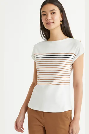 ANNE WEYBURN T-shirt A Righe, Scollo Rotondo, Maniche Corte Donna Taglie 38/40 (IT) - 34/36 (FR)