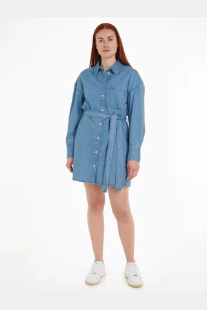 Tommy Hilfiger Abito Chemisier In Denim, Laccetto Da Annodare In Vita Donna Taglie S