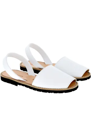 MINORQUINES Sandali In Pelle Tacco Piatto Avarca Cuir Blanco Donna Taglie 37