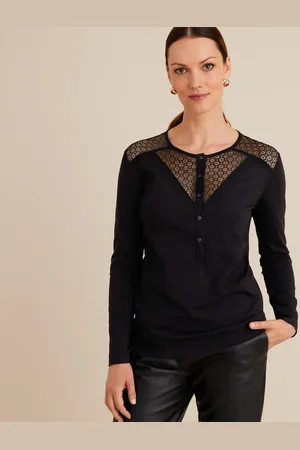 ANNE WEYBURN T-shirt Bimateriale, Girocollo, Maniche Lunghe Donna Taglie 38/40 (IT) - 34/36 (FR)