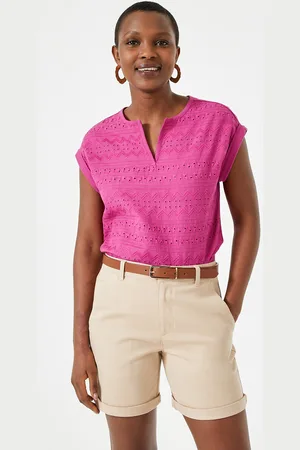 ANNE WEYBURN T-shirt Ricamata, Collo Rotondo, Maniche Corte Donna Taglie 38/40 (IT) - 34/36 (FR)
