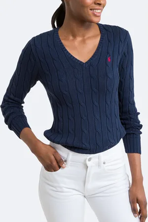 Ralph Lauren Pull Scollo A V In Maglia A Trecce Donna Taglie L