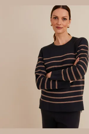 ANNE WEYBURN Maglione Rigato, Girocollo, In Maglia Fine Donna Taglie 38/40 (IT) - 34/36 (FR)