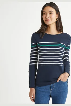 ANNE WEYBURN T-shirt A Righe, Girocollo, Maniche Lunghe Donna Taglie 38/40 (IT) - 34/36 (FR)