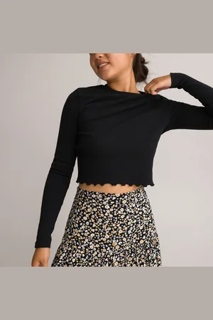 La Redoute T-shirt Cropped A Coste, Maniche Lunghe Bambina Taglie XXS