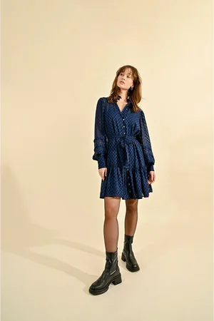 Molly Bracken Abito Corto, Collo Alto, Bottoni, Cintura In Vita Donna Taglie L