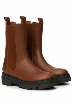 Tommy Hilfiger Stivaletti In Pelle Con Bande Elastiche E Tacco Piatto Donna Taglie 38