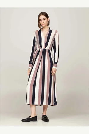 Tommy Hilfiger Abito Midi A Righe, Maniche Lunghe Donna Taglie 44 (IT) - 40 (FR)