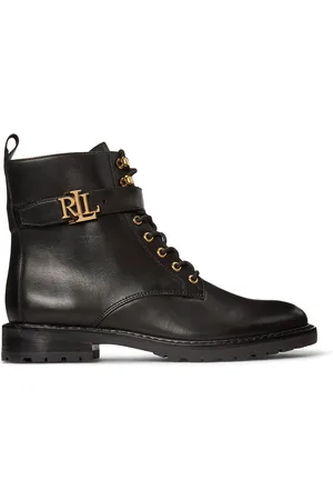 Ralph Lauren Stivaletti Stringati In Pelle Con Tacco Piccolo Laminato Donna Taglie 36