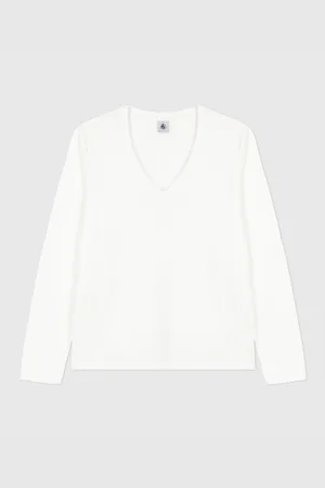 Petit Bateau T-shirt Le Droit Maniche Lunghe Scollo A V Donna Taglie S