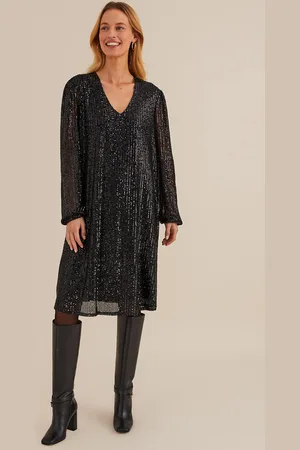 ANNE WEYBURN Abito Svasato, Con Paillettes, Maniche Lunghe Donna Taglie 40 (IT) - 36 (FR)