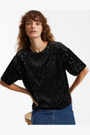 La Redoute T-shirt Girocollo Maniche Corte Con Paillettes Donna Taglie XS