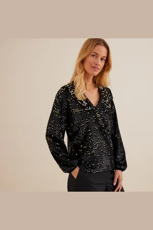 ANNE WEYBURN T-shirt Scollo A V, Con Paillettes, Maniche Lunghe Donna Taglie 38/40 (IT) - 34/36 (FR)