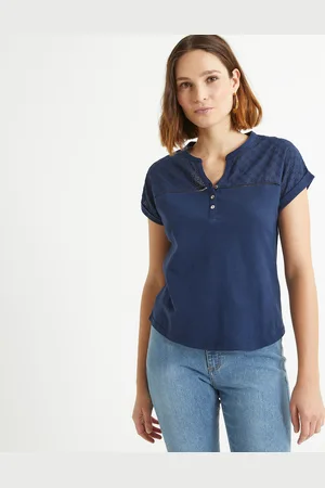 ANNE WEYBURN T-shirt Scollo Tunisino, Maniche Corte Donna Taglie 38/40 (IT) - 34/36 (FR)