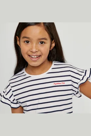 La Redoute T-shirt A Righe Volant Alle Maniche, Scritta Ricamata Bambina Taglie 4 anni - 102 cm