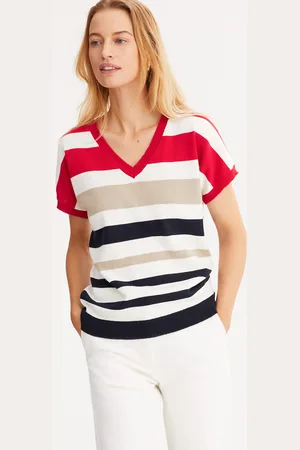ANNE WEYBURN Pull A Righe, Scollo A V, Maglia Fine Donna Taglie 38/40 (IT) - 34/36 (FR)