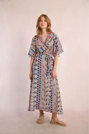 Molly Bracken Abito A Portafoglio Stampato Con Maniche Corte Donna Taglie XS
