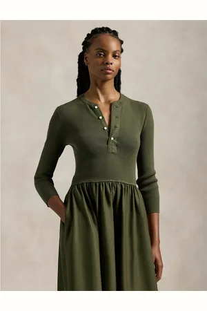 Ralph Lauren Abito Midi Svasato A Maniche Lunghe Donna Taglie L