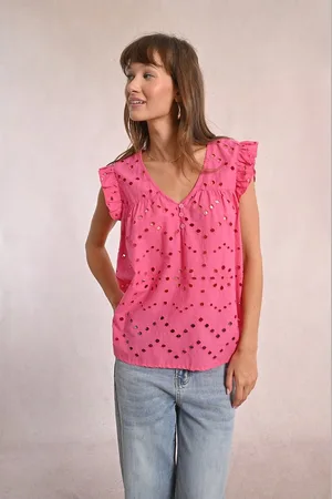 Molly Bracken Blusa Ricamata A Maniche Corte Con Collo A V Donna Taglie XL