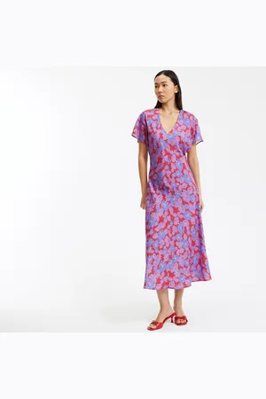 La Redoute Abito Lungo Motivo A Fiori, Scollo A V, Maniche Corte Donna Taglie XS