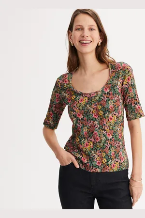 ANNE WEYBURN T-shirt Girocollo, Maniche Corte, Stampa Floreale Donna Taglie 38/40 (IT) - 34/36 (FR)