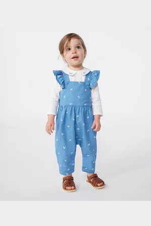 Petit Bateau Salopette Lunga, Fiori Ricamati, Cotone Taglie 6 mesi - 67 cm