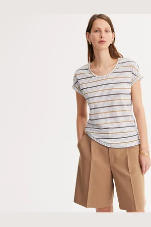 ANNE WEYBURN T-shirt A Righe In Lino, Girocollo, Maniche Corte Donna Taglie 38/40 (IT) - 34/36 (FR)