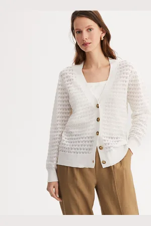 ANNE WEYBURN Cardigan Con Scollo A V In Maglia Pointelle, Prevalentemente In Lino Donna Taglie 38/40 (IT) - 34/36 (FR)