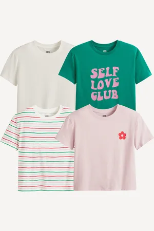 La Redoute Confezione Da 4 T-shirt Girocollo, Scritta, Fiori, Righe Bambina Taglie 6 anni - 114 cm