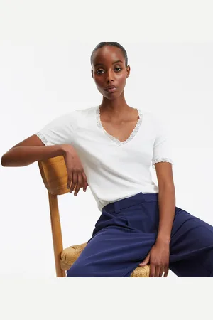 La Redoute T-shirt Scollo A V Maniche Corte, Dettaglio In Pizzo Donna Taglie XS