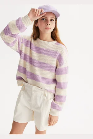 La Redoute Maglione A Righe Con Collo Rotondo In Grossa Maglia Bambina Taglie 18 mesi - 81 cm