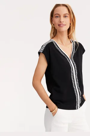 ANNE WEYBURN T-shirt Ricamata, Scollo A V, Maniche Corte Donna Taglie 38/40 (IT) - 34/36 (FR)
