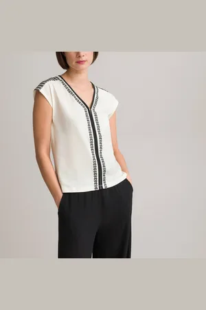 ANNE WEYBURN T-shirt Ricamata, Scollo A V, Maniche Corte Donna Taglie 38/40 (IT) - 34/36 (FR)