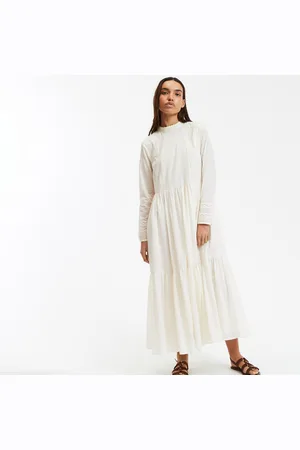 La Redoute Abito Lungo In Voile Di Cotone Ricamato A Maniche Lunghe Donna Taglie M