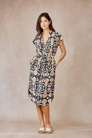 See u soon Abito Longuette Stampato, Maniche Corte, Scollo A V Donna Taglie 0(XS)