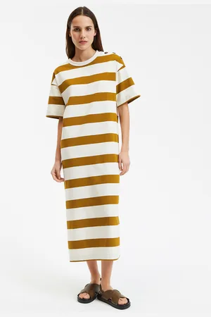 La Redoute Abito Lungo A Righe Con Bottoni Sulle Spalle E Maniche Corte Donna Taglie XS