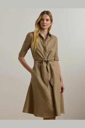 Ralph Lauren Chemisier Svasato A Maniche Corte In Lino Donna Taglie XL