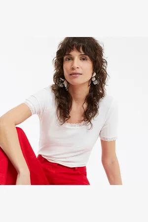 La Redoute T-shirt Con Scollo Rotondo E Dettaglio In Pizzo, Maniche Corte Donna Taglie XS